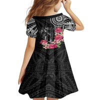 Black Polynesian Hammerhead Shark Tribal Pattern Family Matching Summer Maxi Dress and Hawaiian Shirt