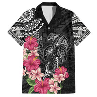 Black Polynesian Hammerhead Shark Tribal Pattern Family Matching Summer Maxi Dress and Hawaiian Shirt