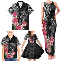 Black Polynesian Hammerhead Shark Tribal Pattern Family Matching Tank Maxi Dress and Hawaiian Shirt