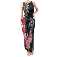 Black Polynesian Hammerhead Shark Tribal Pattern Family Matching Tank Maxi Dress and Hawaiian Shirt