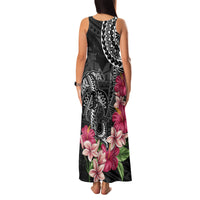 Black Polynesian Hammerhead Shark Tribal Pattern Family Matching Tank Maxi Dress and Hawaiian Shirt