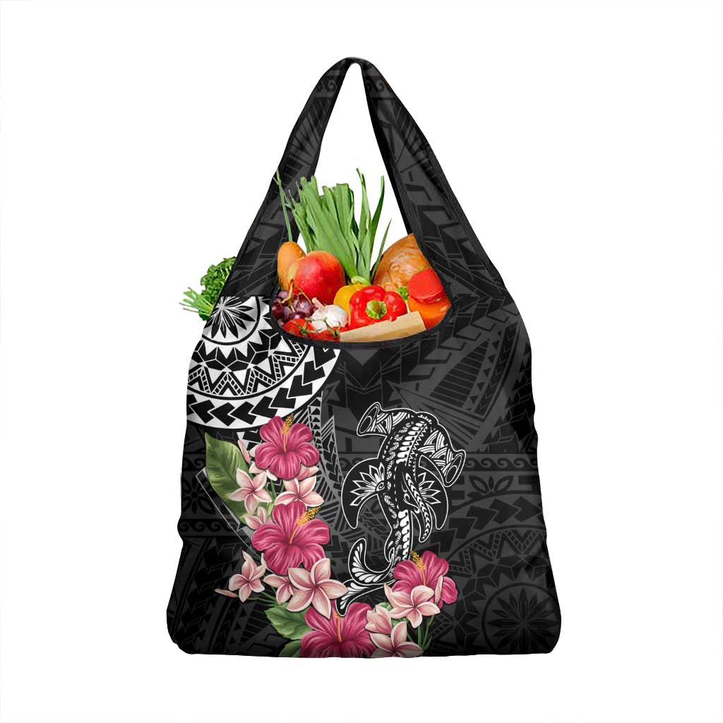 Black Polynesian Hammerhead Shark Tribal Pattern Grocery Bag