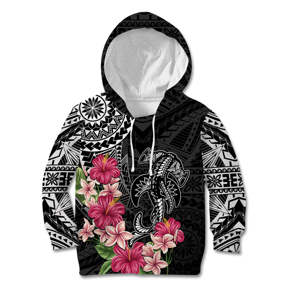 Black Polynesian Hammerhead Shark Tribal Pattern Kid Hoodie