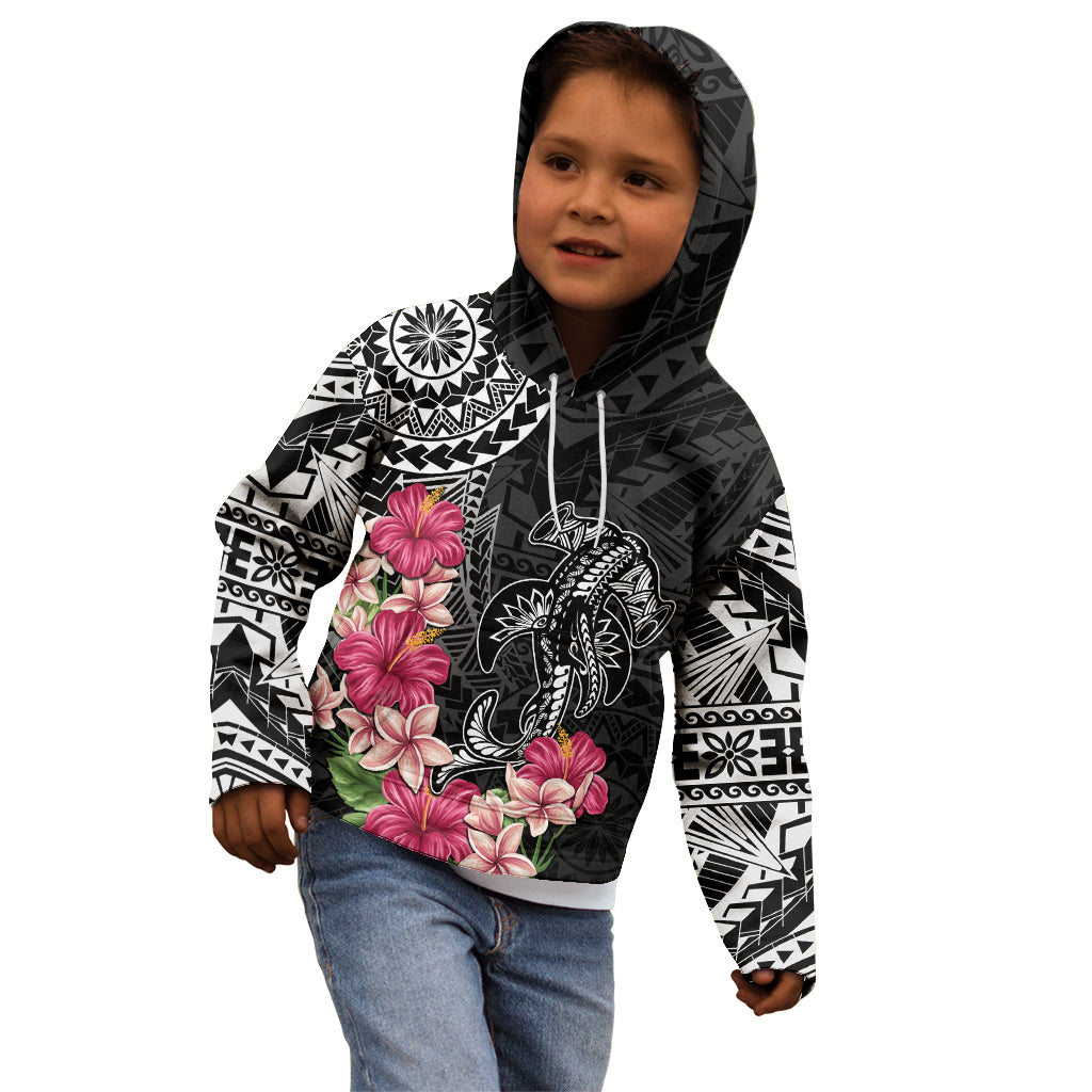 Black Polynesian Hammerhead Shark Tribal Pattern Kid Hoodie