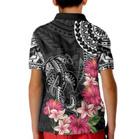 Black Polynesian Hammerhead Shark Tribal Pattern Kid Polo Shirt