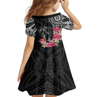 Black Polynesian Hammerhead Shark Tribal Pattern Kid Short Sleeve Dress
