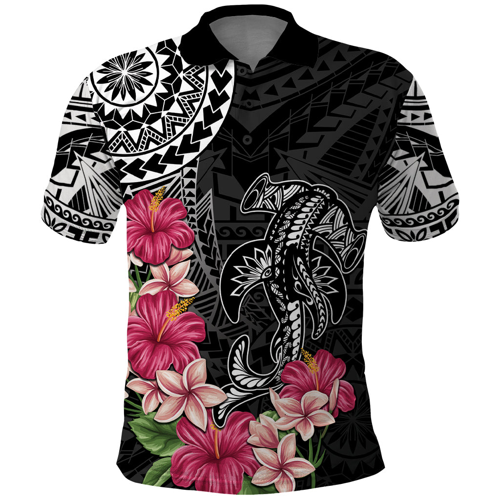Black Polynesian Hammerhead Shark Tribal Pattern Polo Shirt