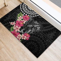 Black Polynesian Hammerhead Shark Tribal Pattern Rubber Doormat