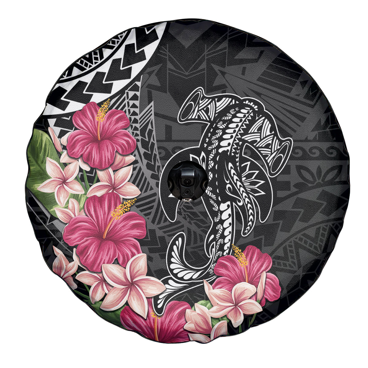 Black Polynesian Hammerhead Shark Tribal Pattern Spare Tire Cover
