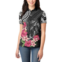 Black Polynesian Hammerhead Shark Tribal Pattern Women Polo Shirt