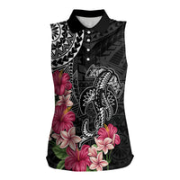 Black Polynesian Hammerhead Shark Tribal Pattern Women Sleeveless Polo Shirt