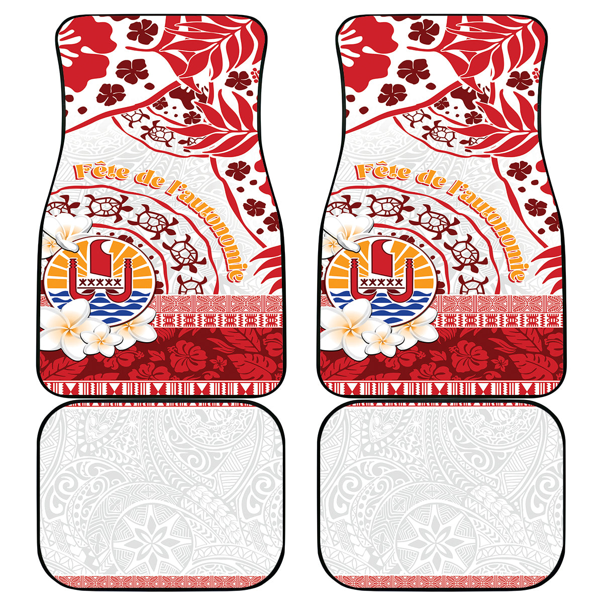 French Polynesia Internal Autonomy Day Car Mats Tropical Hibiscus And Turtle Pattern