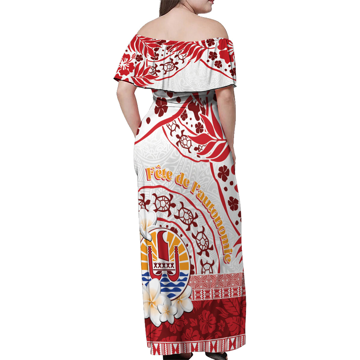 French Polynesia Internal Autonomy Day Family Matching Off Shoulder Maxi Dress and Hawaiian Shirt Tropical Hibiscus And Turtle Pattern