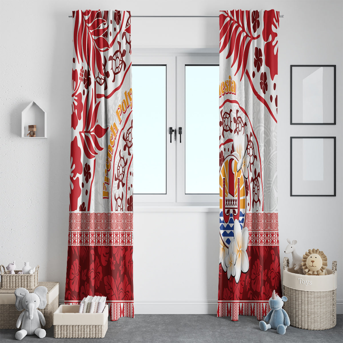 French Polynesia Internal Autonomy Day Window Curtain Tropical Hibiscus And Turtle Pattern