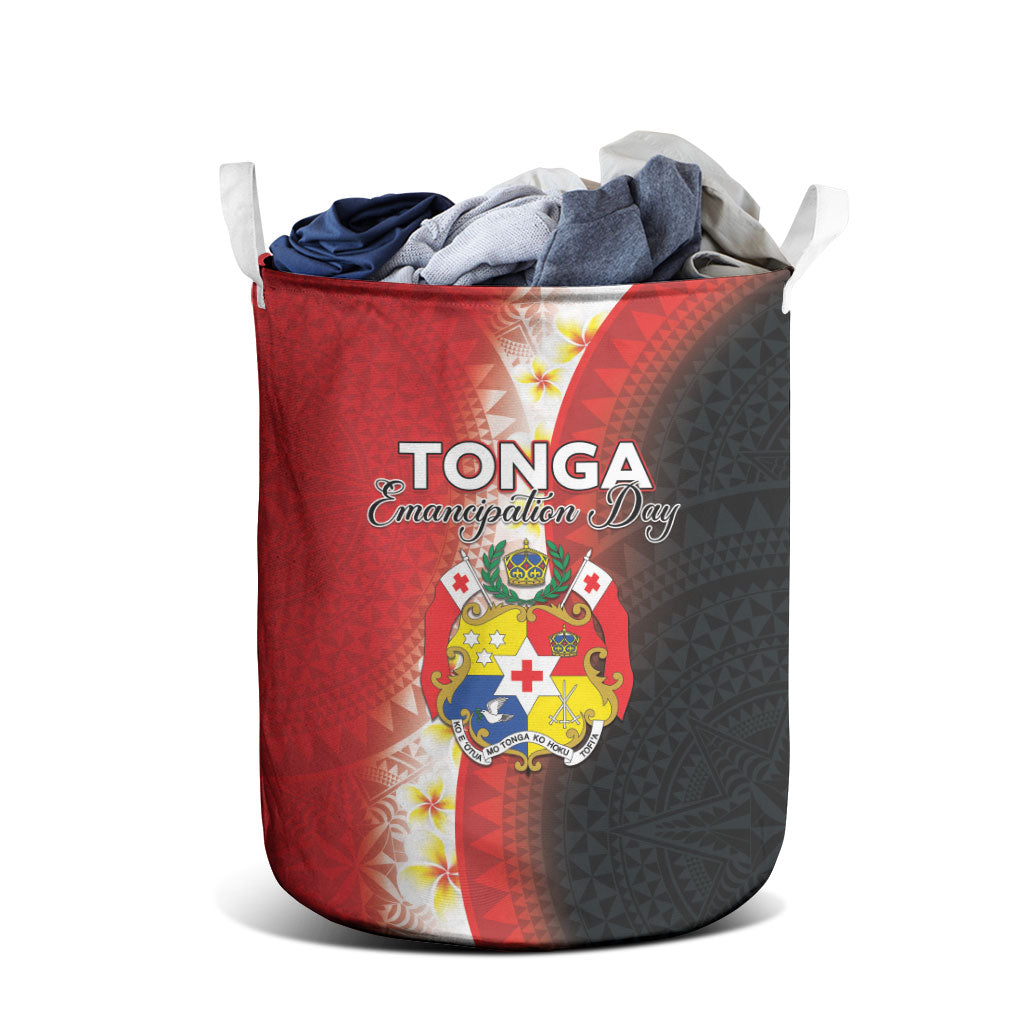 Tonga Emancipation Day Laundry Basket Tongan Ngatu Pattern With Plumeria