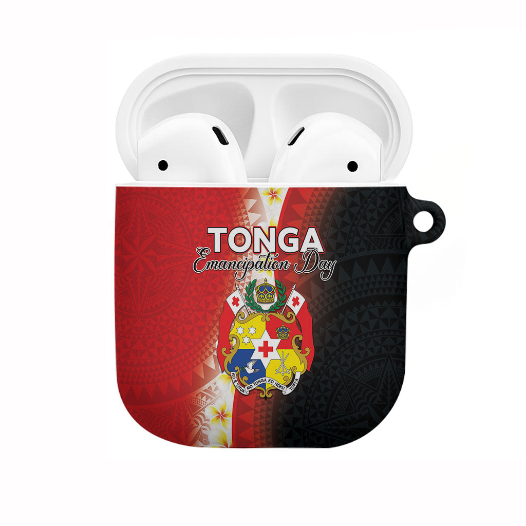 Tonga Emancipation Day AirPods Case Tongan Ngatu Pattern With Plumeria