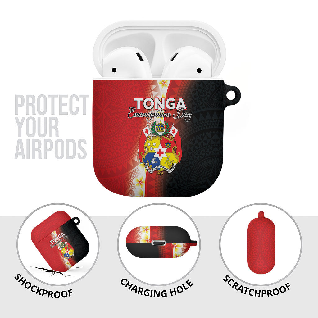 Tonga Emancipation Day AirPods Case Tongan Ngatu Pattern With Plumeria