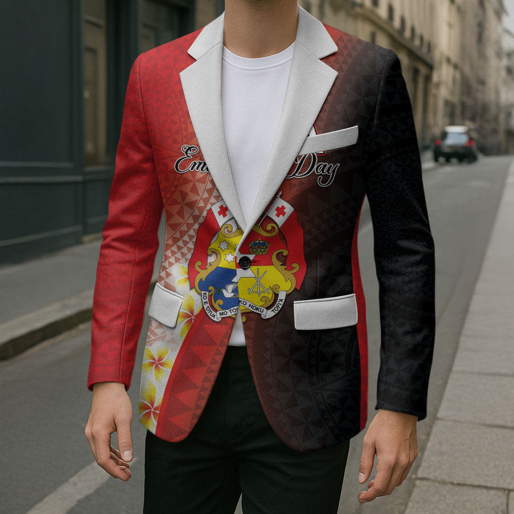 Personalised Tonga Emancipation Day Blazer Tongan Ngatu Pattern With Plumeria