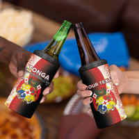 Personalised Tonga Emancipation Day 4 in 1 Can Cooler Tumbler Tongan Ngatu Pattern With Plumeria
