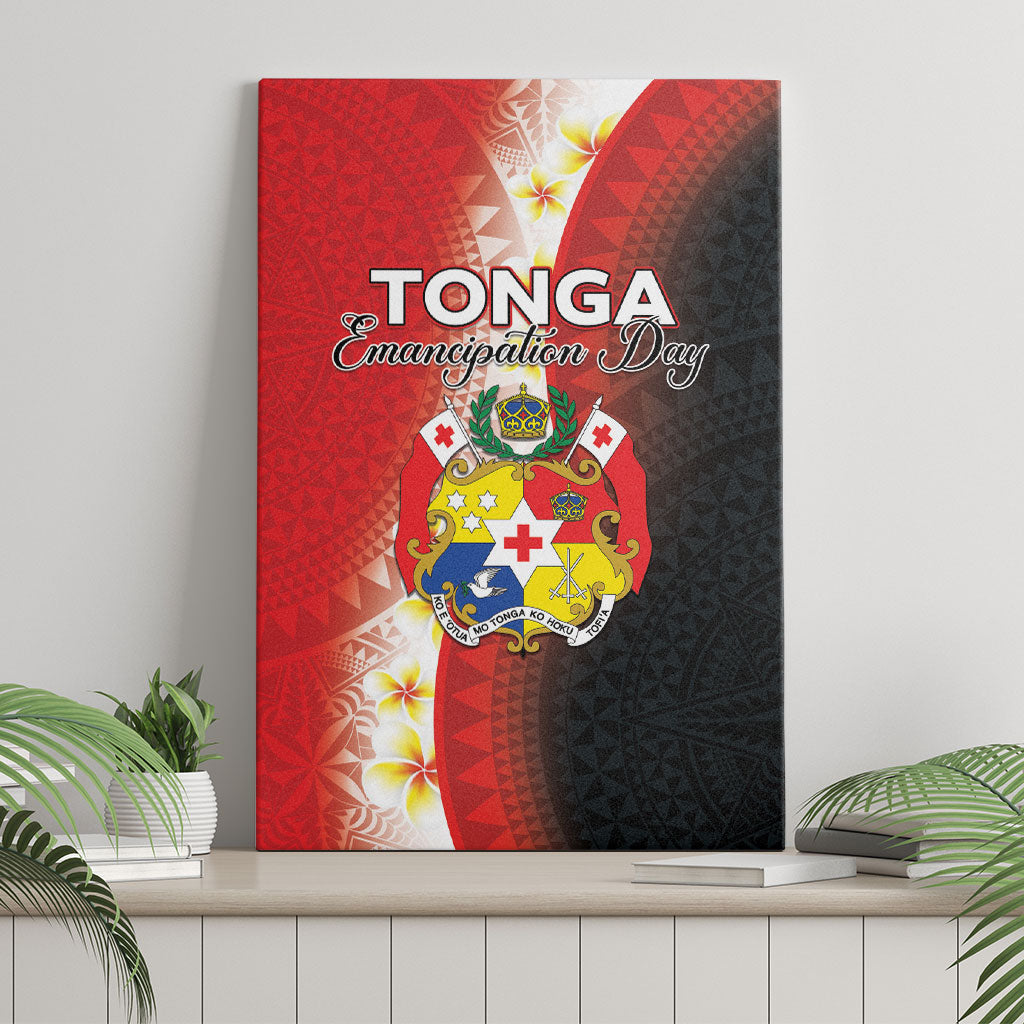 Tonga Emancipation Day Canvas Wall Art Tongan Ngatu Pattern With Plumeria
