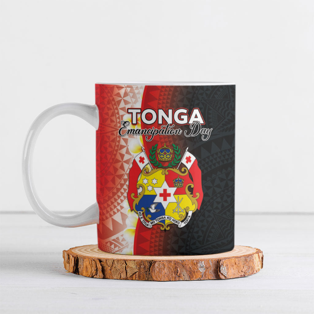 Personalised Tonga Emancipation Day Ceramic Mug Tongan Ngatu Pattern With Plumeria