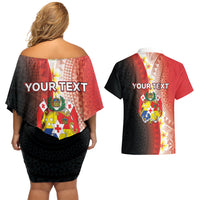 Personalised Tonga Emancipation Day Couples Matching Off Shoulder Short Dress and Hawaiian Shirt Tongan Ngatu Pattern With Plumeria