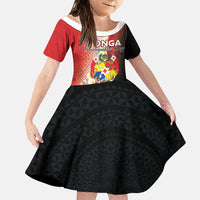 Personalised Tonga Emancipation Day Family Matching Mermaid Dress and Hawaiian Shirt Tongan Ngatu Pattern With Plumeria LT05 Daughter's Dress Red - Polynesian Pride