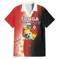 Personalised Tonga Emancipation Day Family Matching Summer Maxi Dress and Hawaiian Shirt Tongan Ngatu Pattern With Plumeria LT05 Dad's Shirt - Short Sleeve Red - Polynesian Pride