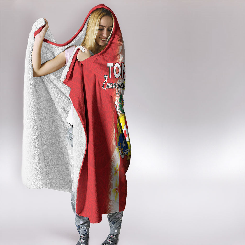 Tonga Emancipation Day Hooded Blanket Tongan Ngatu Pattern With Plumeria