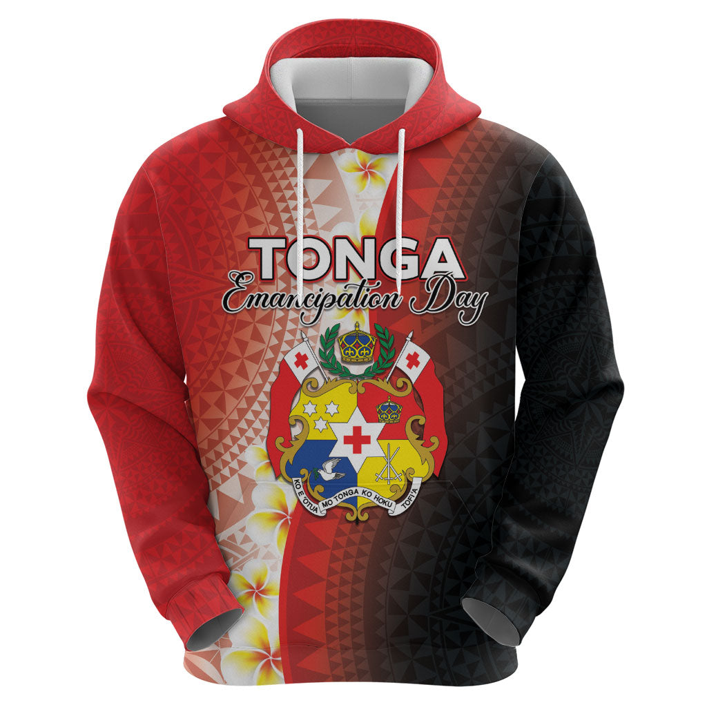 Personalised Tonga Emancipation Day Hoodie Tongan Ngatu Pattern With Plumeria
