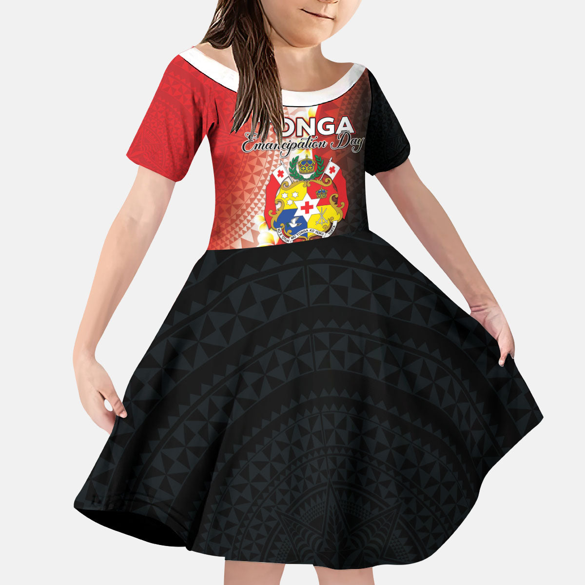 Personalised Tonga Emancipation Day Kid Short Sleeve Dress Tongan Ngatu Pattern With Plumeria