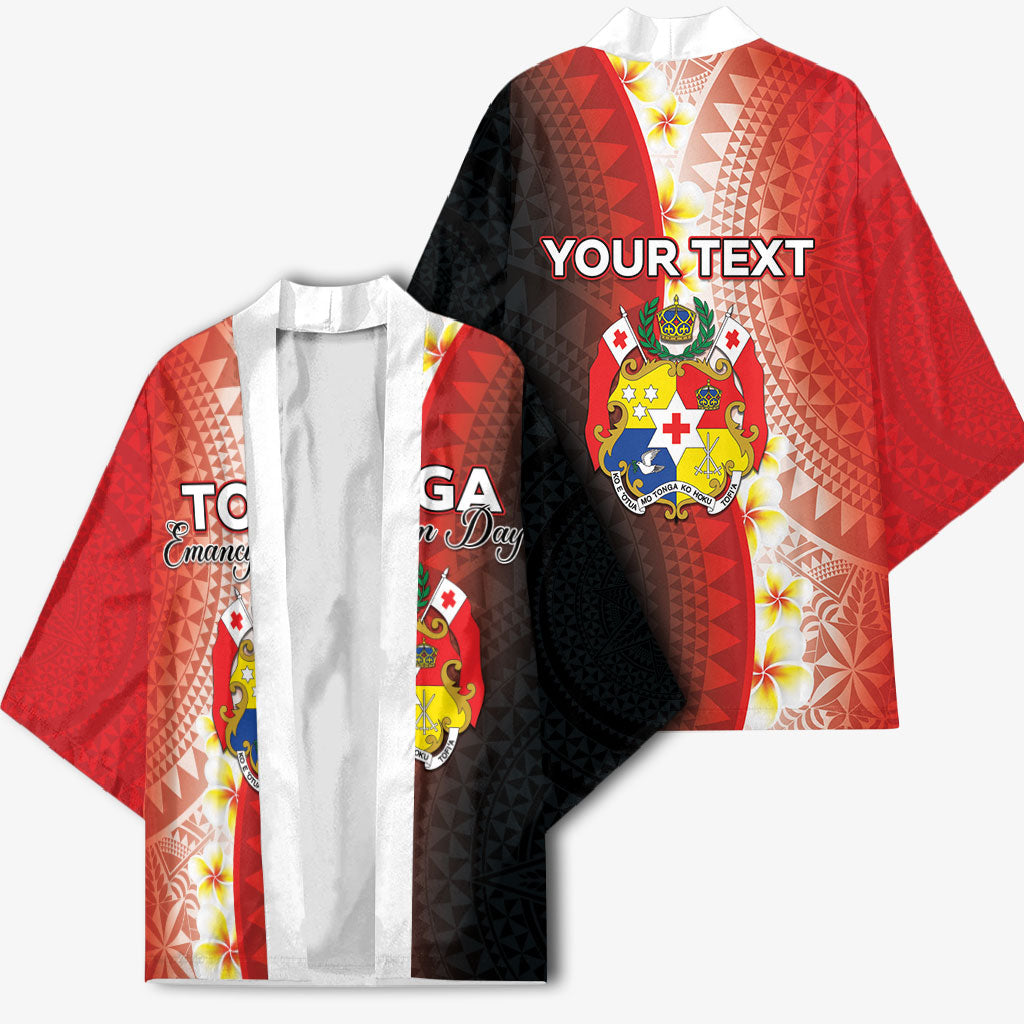 Personalised Tonga Emancipation Day Kimono Tongan Ngatu Pattern With Plumeria