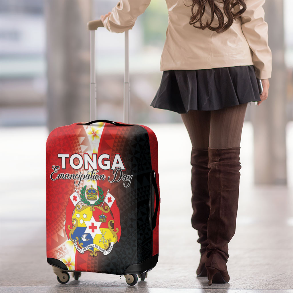 Tonga Emancipation Day Luggage Cover Tongan Ngatu Pattern With Plumeria