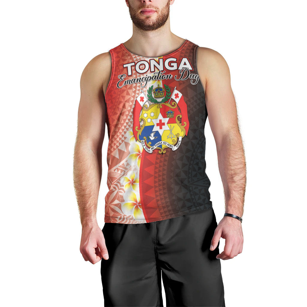 Personalised Tonga Emancipation Day Men Tank Top Tongan Ngatu Pattern With Plumeria