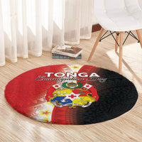 Tonga Emancipation Day Round Carpet Tongan Ngatu Pattern With Plumeria