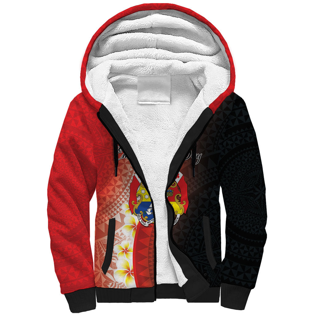 Personalised Tonga Emancipation Day Sherpa Hoodie Tongan Ngatu Pattern With Plumeria