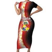 Personalised Tonga Emancipation Day Short Sleeve Bodycon Dress Tongan Ngatu Pattern With Plumeria
