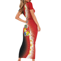 Personalised Tonga Emancipation Day Short Sleeve Bodycon Dress Tongan Ngatu Pattern With Plumeria