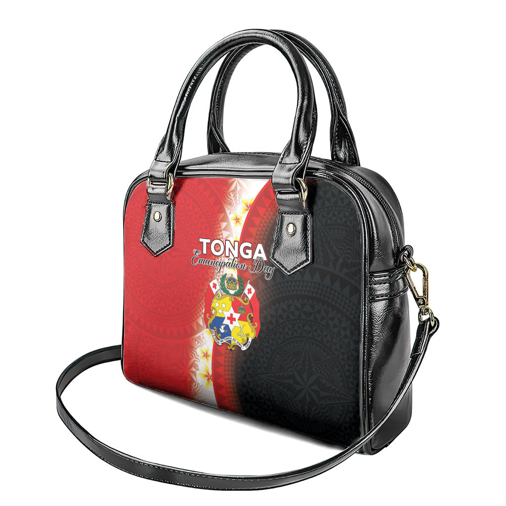 Tonga Emancipation Day Shoulder Handbag Tongan Ngatu Pattern With Plumeria