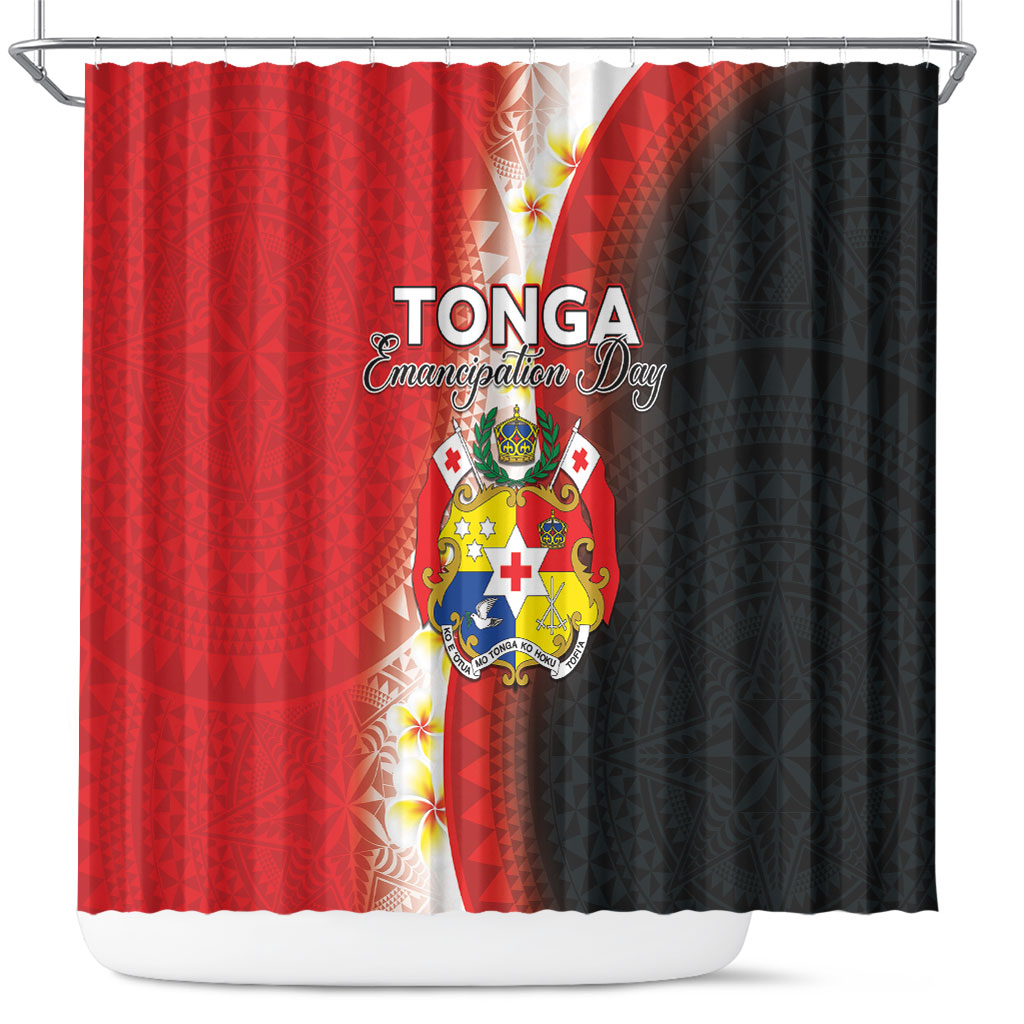 Tonga Emancipation Day Shower Curtain Tongan Ngatu Pattern With Plumeria