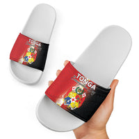 Tonga Emancipation Day Slide Sandals Tongan Ngatu Pattern With Plumeria