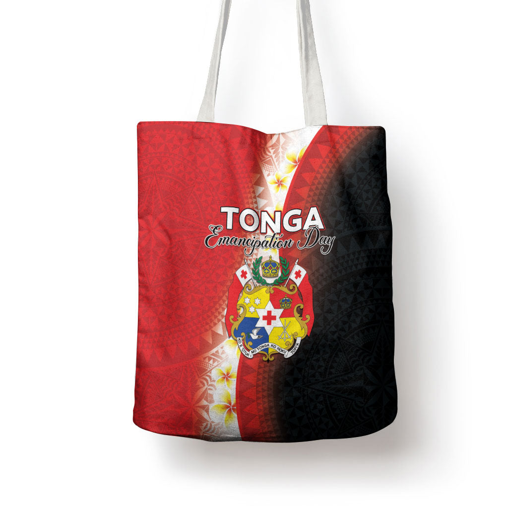 Tonga Emancipation Day Tote Bag Tongan Ngatu Pattern With Plumeria