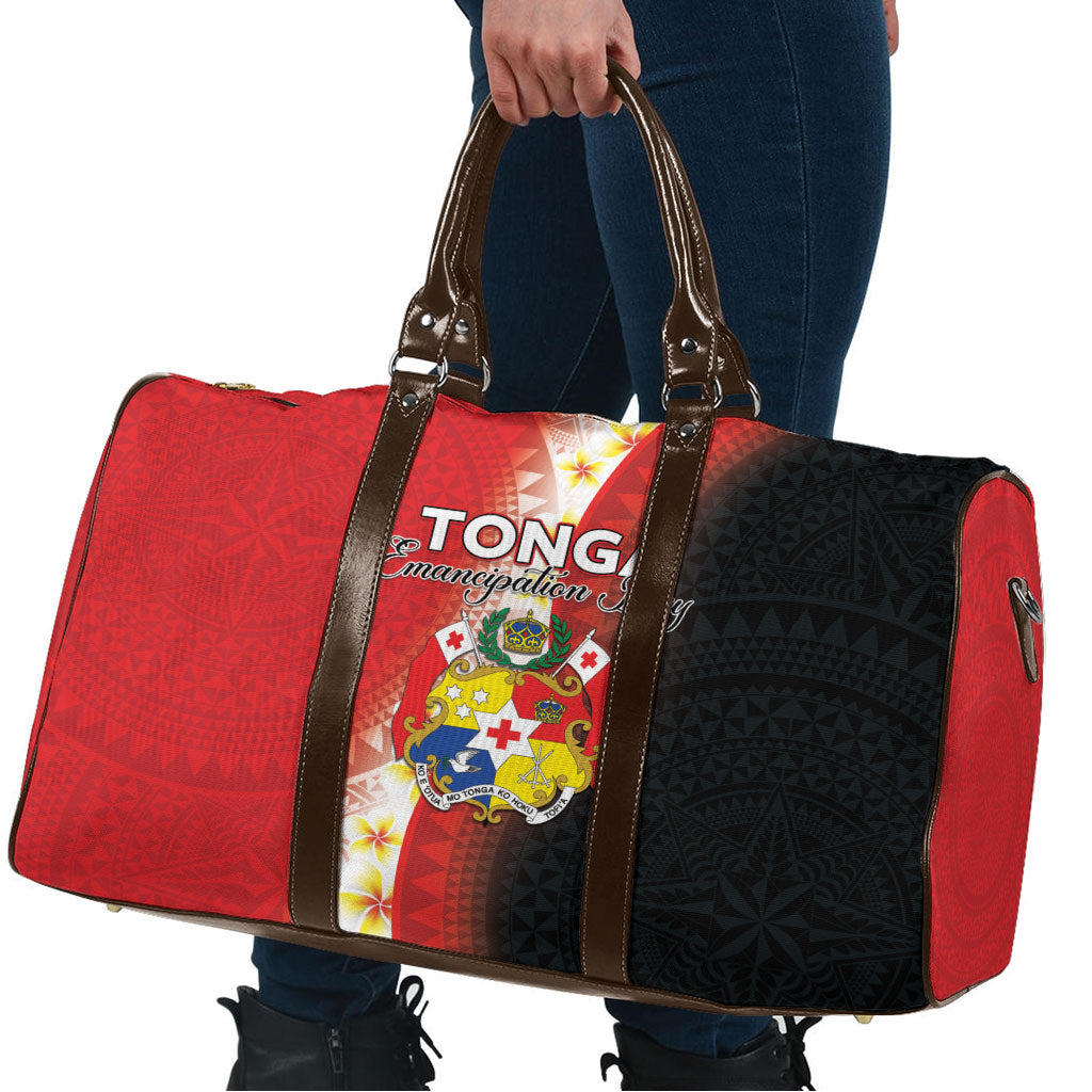 Tonga Emancipation Day Travel Bag Tongan Ngatu Pattern With Plumeria
