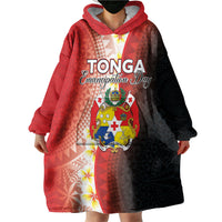 Personalised Tonga Emancipation Day Wearable Blanket Hoodie Tongan Ngatu Pattern With Plumeria