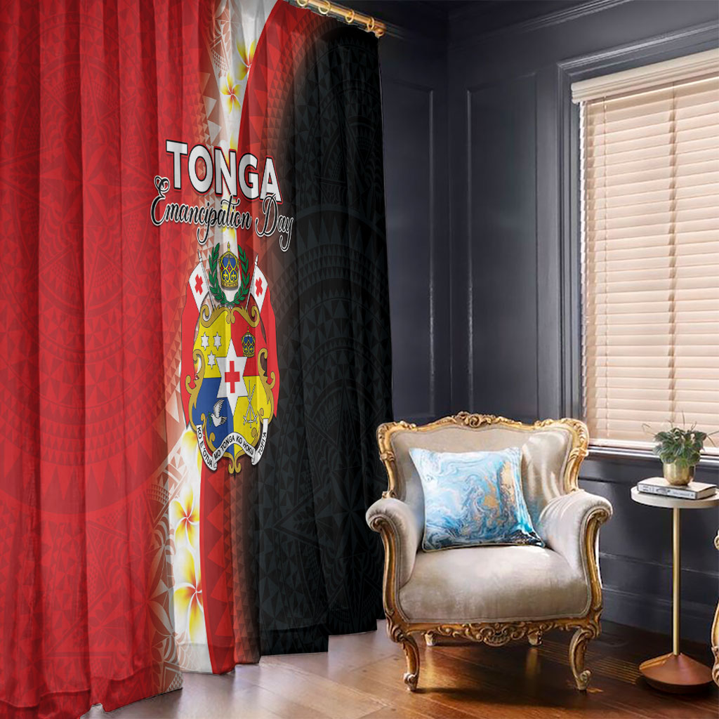Tonga Emancipation Day Window Curtain Tongan Ngatu Pattern With Plumeria