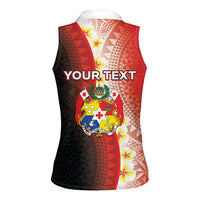 Personalised Tonga Emancipation Day Women Sleeveless Polo Shirt Tongan Ngatu Pattern With Plumeria