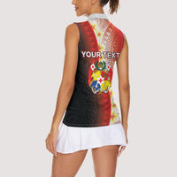 Personalised Tonga Emancipation Day Women Sleeveless Polo Shirt Tongan Ngatu Pattern With Plumeria