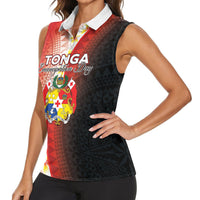 Personalised Tonga Emancipation Day Women Sleeveless Polo Shirt Tongan Ngatu Pattern With Plumeria