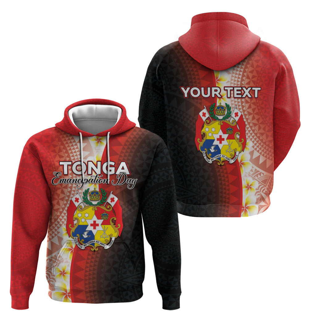 Personalised Tonga Emancipation Day Zip Hoodie Tongan Ngatu Pattern With Plumeria