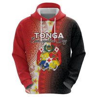 Personalised Tonga Emancipation Day Zip Hoodie Tongan Ngatu Pattern With Plumeria